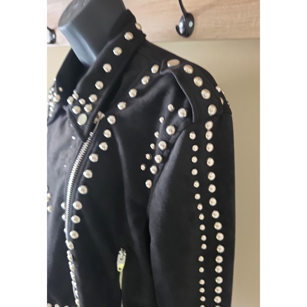 Buddy Love Black Studded Suede Moto Jacket – Women's Edgy Biker Style Size L - Picture 15 of 16
